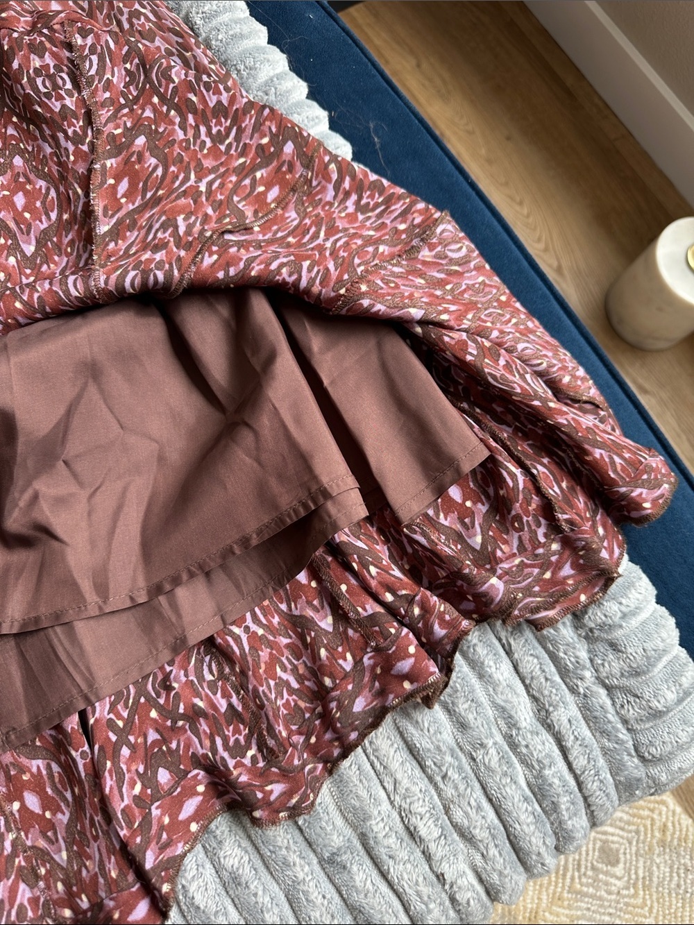 Vintage silk Bohemian Pink Brown Printed Maxi Skirt - Picture 6 of 6